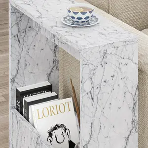 Beeler Modern Slim Compact Side Table White Marble