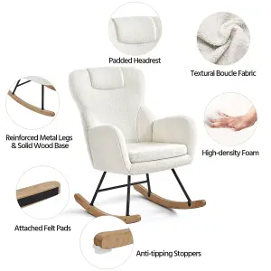 Yaheetech White High Back Rocking Accent Chair with Beech Wood Legs