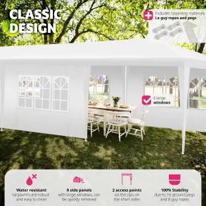 Gazebo Elasa - 9 x 3 m, with 8 side panels, weather & UV-resistant - white