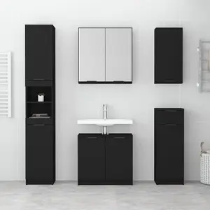 Berkfield Bathroom Cabinet Black 32x34x188.5 cm Engineered Wood