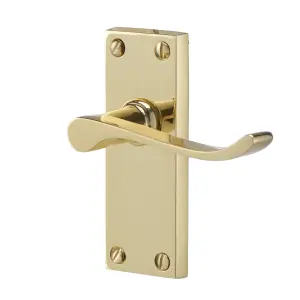 Toen Polished Brass effect Aluminium Scroll Latch Door handle with Hinges (L)99mm (D)58mm