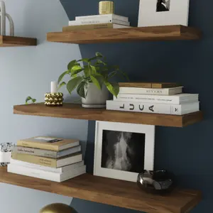 GoodHome Cusko Walnut effect Rectangular Floating shelf (L)80cm x (D)23.5cm