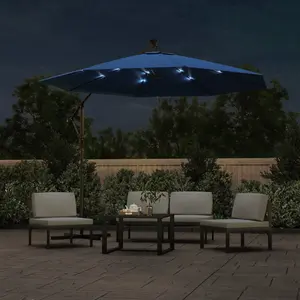 Berkfield Cantilever Umbrella with LED Lights and Steel Pole 300 cm Azure