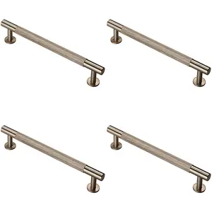 4x Knurled Bar Door Pull Handle 190 x 13mm 160mm Fixing Centres Satin Nickel