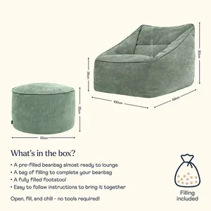 icon Natalia Chenille Armchair Bean Bag and Pouffe Set Sage Green Giant Bean Bag Chair