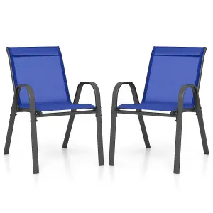 Costway Set of 2 Patio Chairs Stackable Metal Breathable Fabric Dining Chair