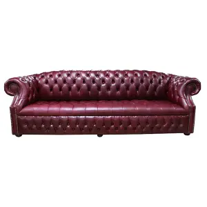 Chesterfield 4 Seater Old English Burgandy Leather Sofa Bespoke In Buckingham Style