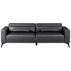 3 Seater Faux Leather Sofa Black ANGE