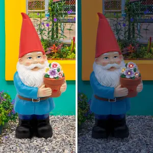 Traditional Garden Gnome With Light-Up Flower Pot