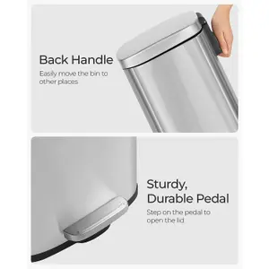 SONGMICS Kitchen Pedal Trash Bin with Hinged Lid and Plastic Inner Bucket, 30 Litre Stainless Steel Rubbish Garbage Can