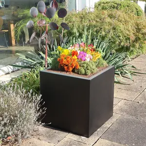 60cm Zinc Galvanised Matte Black Square Planter