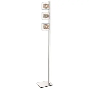 Luminosa Spring 3 Light Floor Lamp Mesh Chrome, Copper and Glass, G9