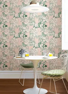 NuWallpaper NUS4548 Illustrative Leisure Ladies Novelty Peel & Stick Wallpaper, Blush