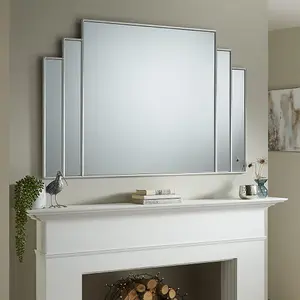 Overmantle Mirror Charleston Rectangular Shape with Silver Frame- H 80cm x W 120cm for Hanging in bathroom