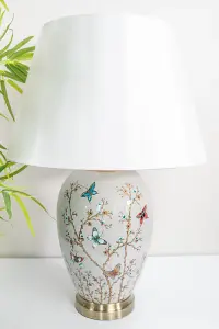 Grey Butterfly Ceramic Table Lamp with Plain Shade