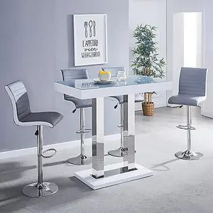 Caprice Grey White Gloss Bar Table 4 Ritz Grey White Stools