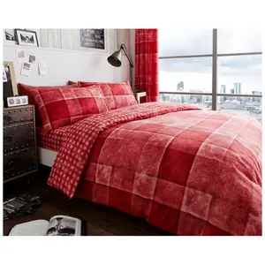 Pinero Cotton Blend Chequered Duvet Cover Set with Pillowcases Red / Single - 1 Standard Pillowcase