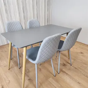 Dining Table Set of 4 Wooden Grey Table with 4 Grey Gem Patterend Chairs