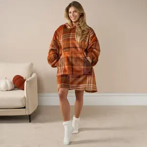 Tartan Hoodie Blanket Oversized Sweatshirt Throw Warm Winter Check Sherpa Fleece