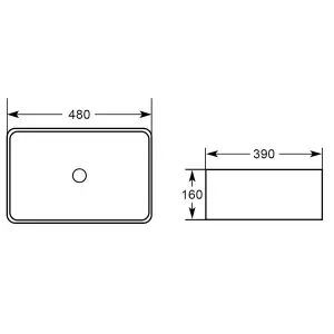 Sanford Gloss White Ceramic Rectangular Counter Top Basin (W)480x(D)390mm