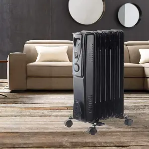 7 Fin 1.5kW Oil Filled Radiator, Black