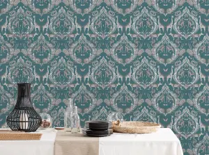 Galerie Bazaar Teal Menagerie Smooth Wallpaper