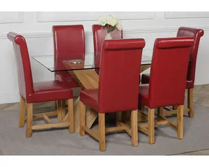 Valencia 160 cm x 90 cm Glass Dining Table and 6 Chairs Dining Set with Washington Burgundy Leather Chairs