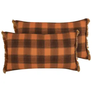 Set of 2 Cushions BARJA 40 x 70 cm Checked Orange