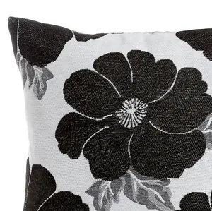 Poppy 45cm x 45cm Luxury Floral Chenille Cushion Black/Grey