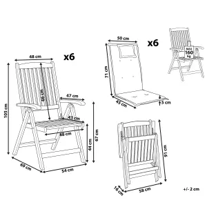 Set of 6 Garden Chairs with Cushions JAVA Acacia Wood Dark Red