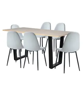 Hallowood Furniture Dudley 1.5m Dining Table Set with 6 Silver Grey Fabric Chairs