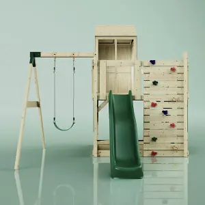 Rebo PolarPlay Kids Climbing Tower & Playhouse - Swing Bjorn Green