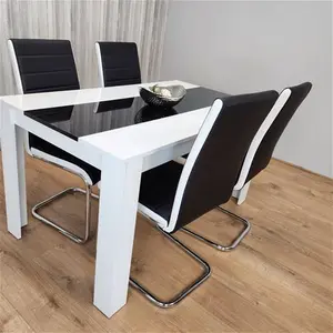 Dining Table And 4 Faux Leather Black White Padded Chairs High Gloss Wood Dining Kitchen Set Of 4 Metro Lane