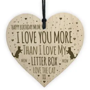 Red Ocean Funny Mum Birthday Card Wooden Heart Mum Birthday Gifts Humour Cat Gifts Cat Sign Keepsake