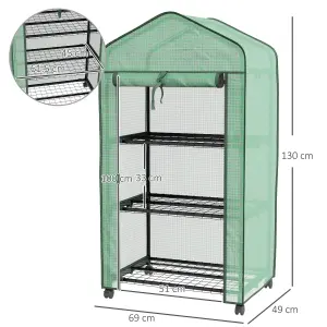 Outsunny Portable Mini Greenhouse with Roll-up Door and Wheels, Green