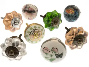 MangoTreeKnobs - Mixed Set of Shabby Chic Vintage Style Ceramic Cupboard Knobs x Pack 8 (MG-145)