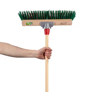 Hardys Wooden Brush Broom Heavy Duty Stiff Synthetic Plastic Bristles Outdoor Yard Driveway Sweeping Long Handle - 15"