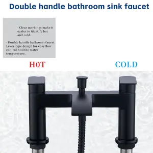 Bath Taps with Shower,Bath Shower Filler Mixer Tap Double Lever Chrome Solid Brass with Shower Hand,Black