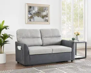 Dennis 2 Seater Fabric Grey Fabric Duo Contrast With Storage Pull Out Clic-Clac Sofa Bed