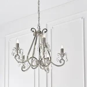 Luminosa Oksana 5 Light Multi Arm Ceiling Pendant Chandelier Polished Nickel, E14