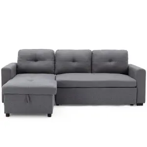 Newport Fabric Corner Large 3 Seater Sofa Bed With Storage Left Or Right Side (Grey)