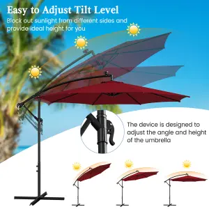 Costway 3 m Patio Solar-Lighted 112 LED Cantilever Offset Umbrella W/ Crank Tilt