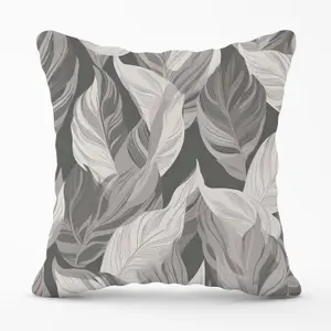 Grey Floral Leaves Outdoor Cushion 45cm x 45cm