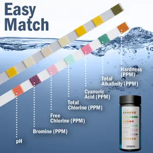 AQUAVERITY 7 in 1 Spa, Pool & Hot Tub Test Strips, Pack of 100 Water Quality Testing Strips