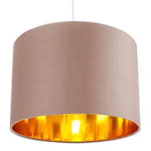 Contemporary Taupe Cotton 12 Table/Pendant Lamp Shade with Shiny Copper Inner