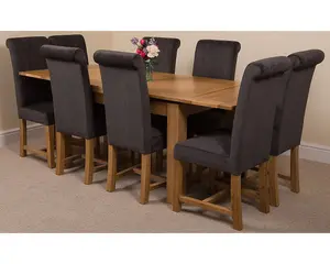 Richmond 140cm - 220cm Oak Extending Dining Table and 8 Chairs Dining Set with Washington Black Fabric Chairs