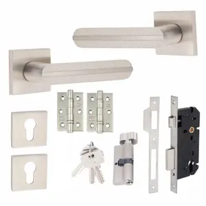 1 Pair Modern Lima Euro Lock Door Handles 70mm Thumbturn Barrell Satin Nickel Finish and Ball Bearing HInges - Golden Grace