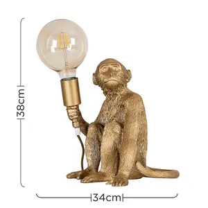 ValueLights Modern Metallic Gold Painted Monkey Design Table Lamp - Includes 6w LED Filament Globe Bulb 2700K Warm White