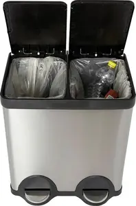 Cooke & Lewis Beclan Standard Stainless Steel Effect Metal Two Part Bin - 40L