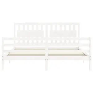 Berkfield Bed Frame with Headboard White Super King Size Solid Wood